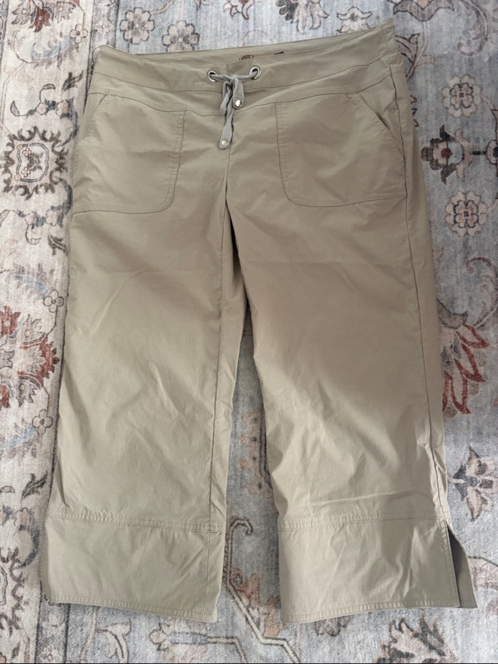 Prana Women's Khaki Capris with Drawstring Waist L